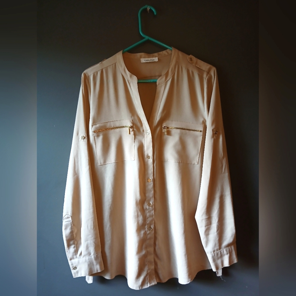 CALVIN KLEIN WOMEN'S TAN LONG SLEEVE TOP SIZE UNKNOWN I ASSUME A LARGE OR XL